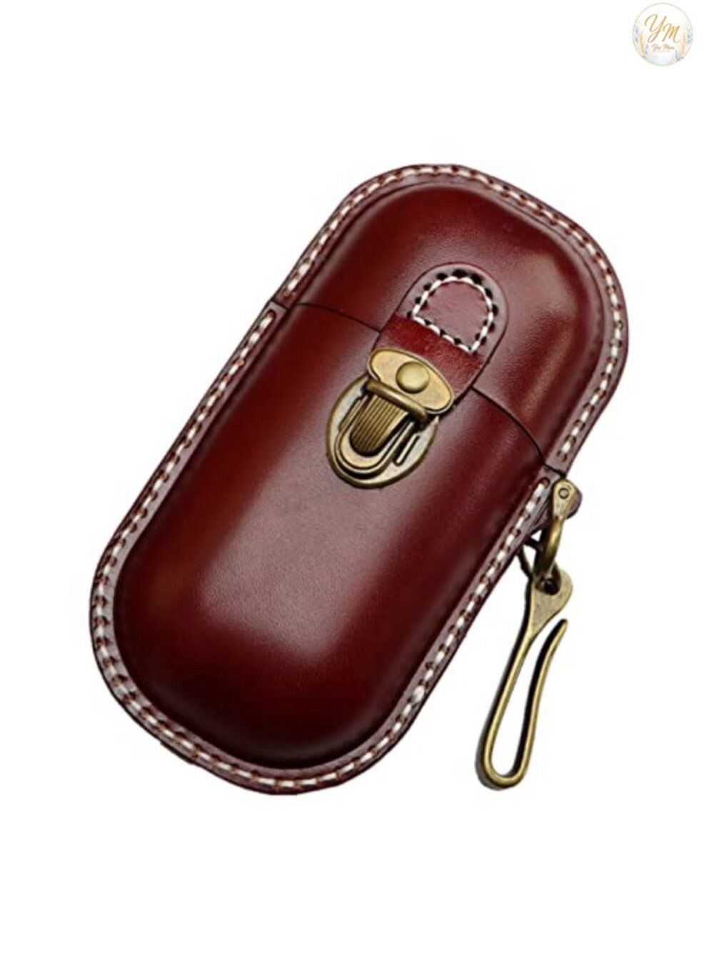 Handmade Vegetable Tanned Cowhide Eyeglass Case Hard Shell Pull Out Lid Hook